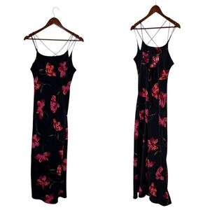 Vintage Fashion Bug Corset Back Floral Slinky Maxi Dress Whimsygoth Dark Resort